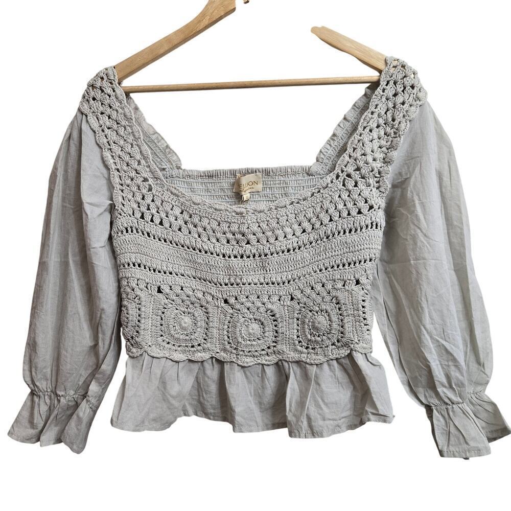NWT Rebellion Again Womens Crochet Blouse Size Small Boho Peasant Ruffle Hippie
